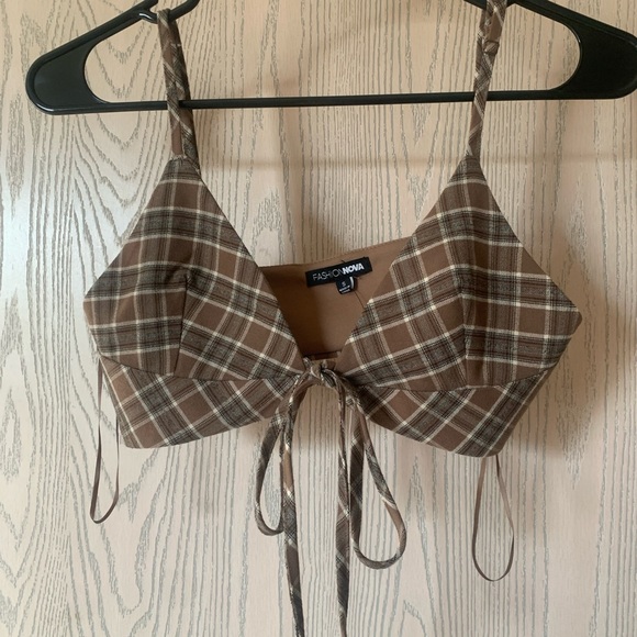 NWT 2 piece set Bustier and plaid oversized shirt - Picture 3 of 5